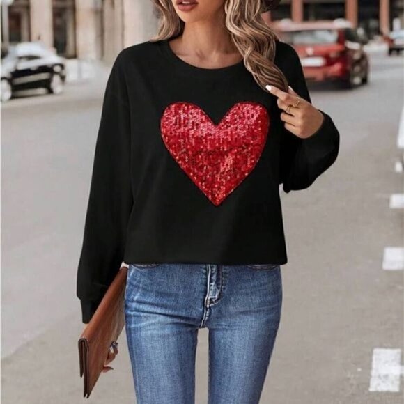 Black Casual Heart Shoulder Sweatshirt Top - Picture 4 of 8
